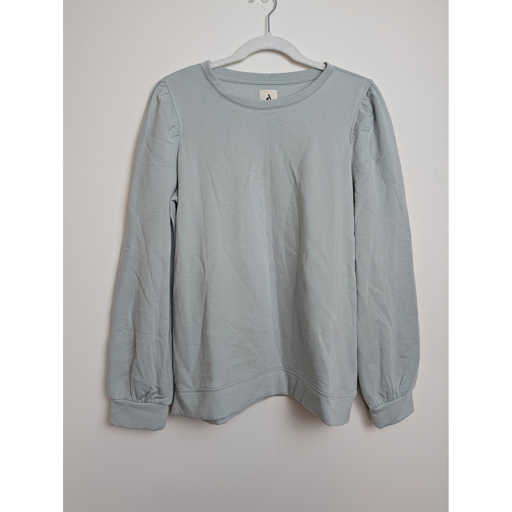 NWT Amazon Women's XL Sage Gray Puff Shoulder Long Sleeve Sweatshirt Top